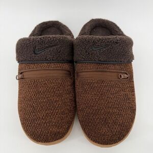 Nike Burrow SE Slippers Mens 10 Brown DR8886-200 Fleece Lined Zipper